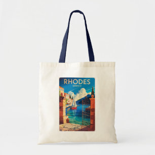 Rhodes Greece Travel Art Vintage Tote Bag