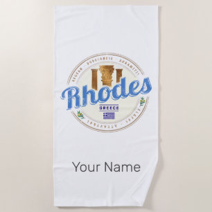 Rhodes Greece Vintage Island Aegean Souvenir Beach Towel