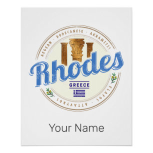 Rhodes Greece Vintage Island Aegean Souvenir Poster