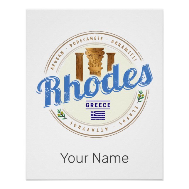 Rhodes Greece Vintage Island Aegean Souvenir Poster (Front)