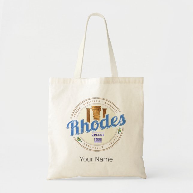 Rhodes Greece Vintage Island Aegean Souvenir Tote Bag (Front)