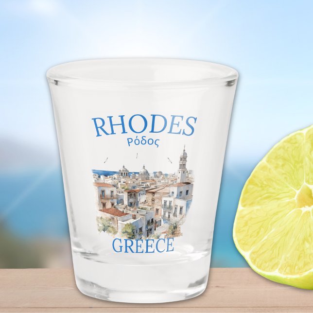 Rhodes Greece Watercolor – Greek Island Souvenir Shot Glass (Creator Uploaded)