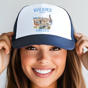 Rhodes Greece Watercolor – Greek Island Vacation Trucker Hat