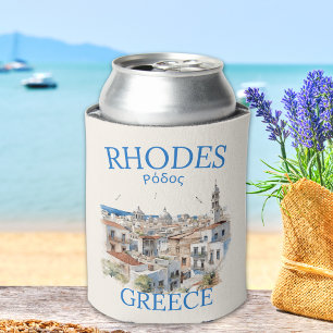 Rhodes Greece Watercolor – Island Travel Gift Can Cooler