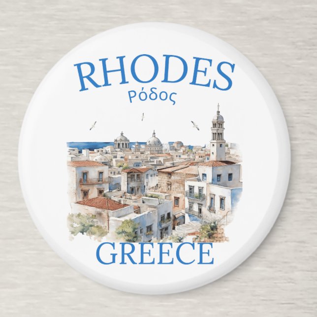 Rhodes Greece Watercolor Landscape – Souvenir Magnet (Creator Uploaded)