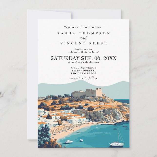 Rhodes Greece Wedding Invitation Retro (Front)