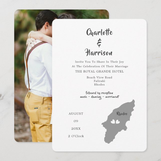 Rhodes Wedding Destination Photo Invitation (Front/Back)
