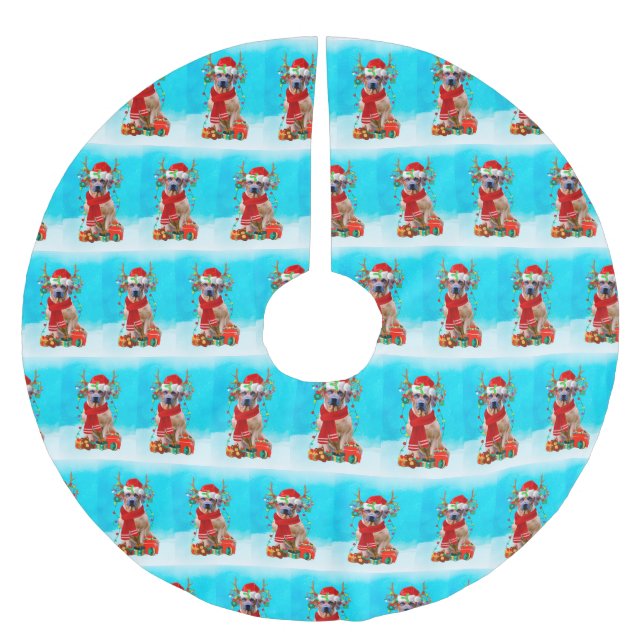 Rhodesian Rdgeback in snow with Christmas gifts  Brushed Polyester Tree Skirt (Front)