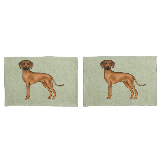 Rhodesian Ridgeback African Lion Dog Breed Green Pillowcase (Front-Set)