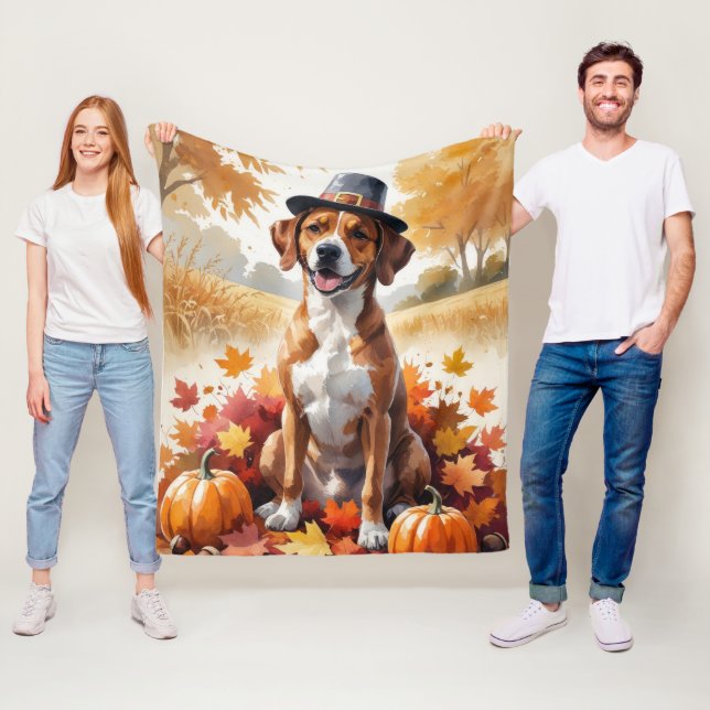 Rhodesian Ridgeback Autumn Leaves Thanksgiving Art Fleece Blanket (In Situ)