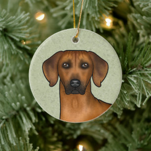 Rhodesian Ridgeback Brown African Lion Dog Head Ceramic Tree Decoration