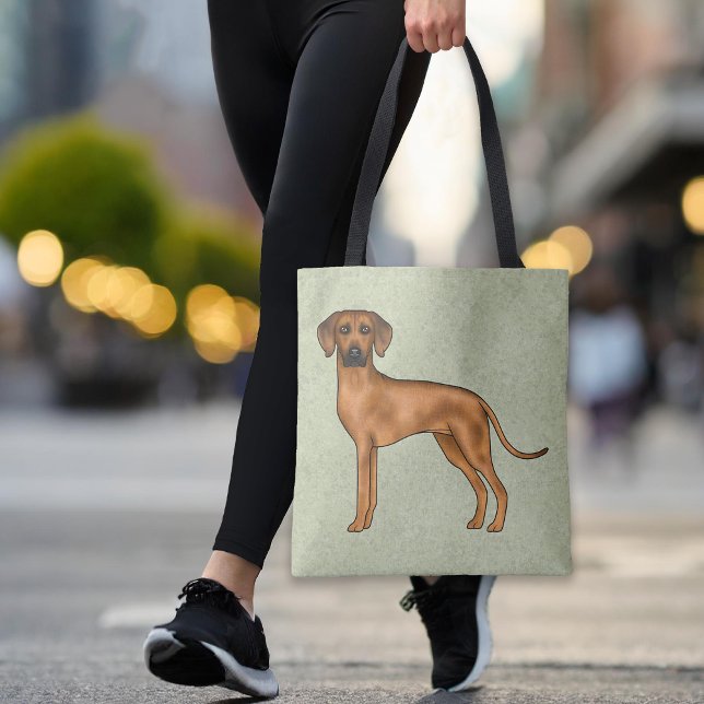 Rhodesian Ridgeback Brown Cartoon Lion Dog Green Tote Bag (Please note: This image is a digital mockup. The product may not be in scale.)
