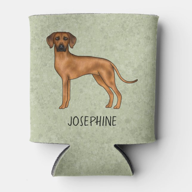 Rhodesian Ridgeback Brown Lion Dog With Name Green Can Cooler (Front)