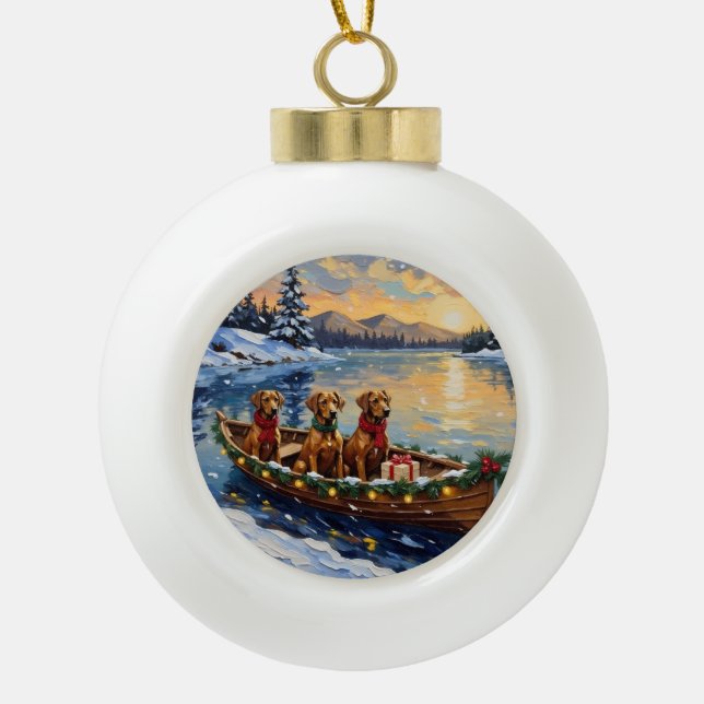 Rhodesian Ridgeback Christmas Boat Holiday Ceramic Ball Christmas Ornament (Front)