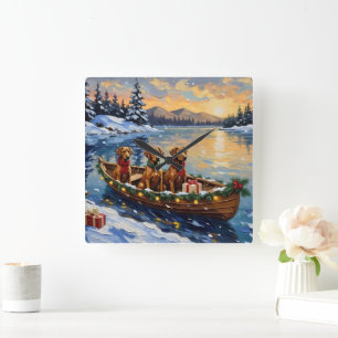 Rhodesian Ridgeback Christmas Boat Holiday Square Wall Clock