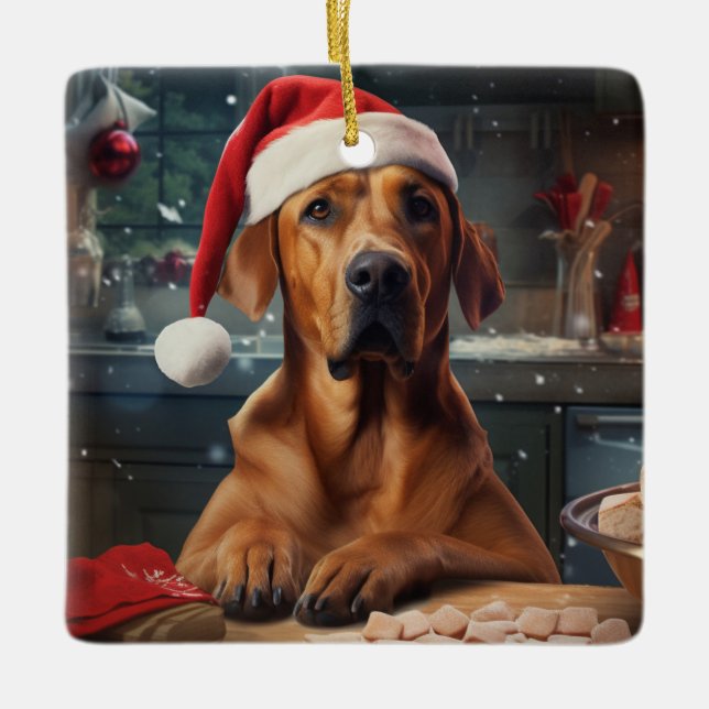 Rhodesian Ridgeback Christmas Cookies Holiday Ceramic Ornament (Front)