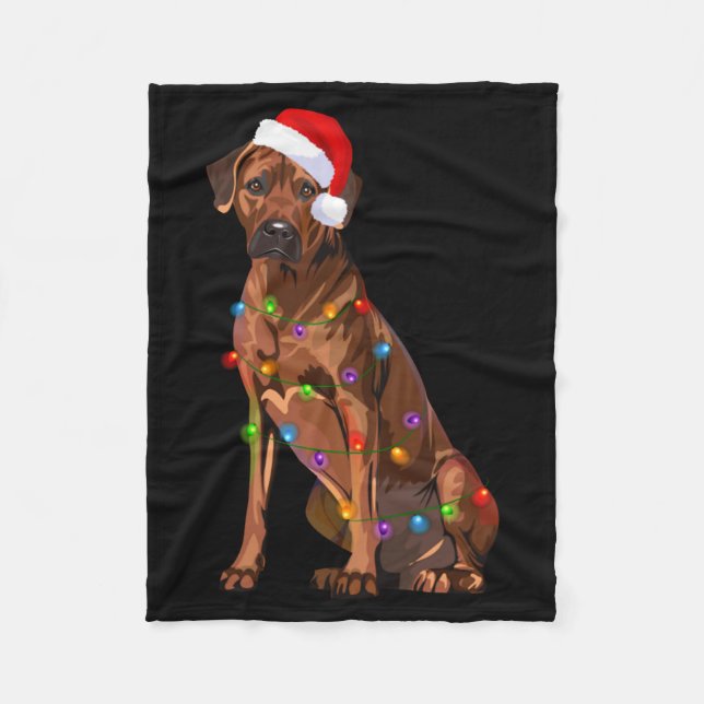 Rhodesian Ridgeback Christmas Lights Xmas Dog Love Fleece Blanket (Front)