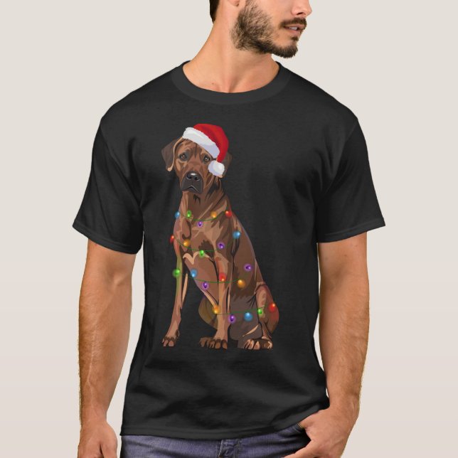 Rhodesian Ridgeback Christmas Lights Xmas Dog Love T-Shirt (Front)