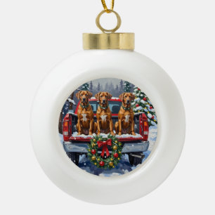 Rhodesian Ridgeback Christmas Red Truck Holiday Ceramic Ball Christmas Ornament