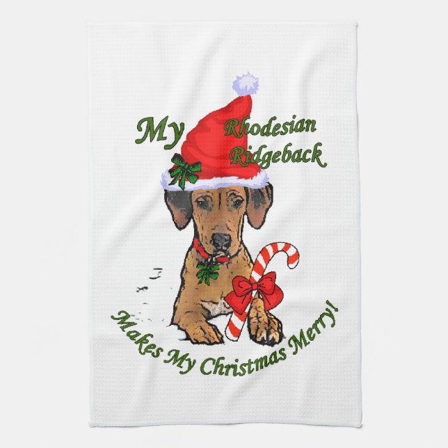 Rhodesian Ridgeback Christmas Tea Towel (Vertical)