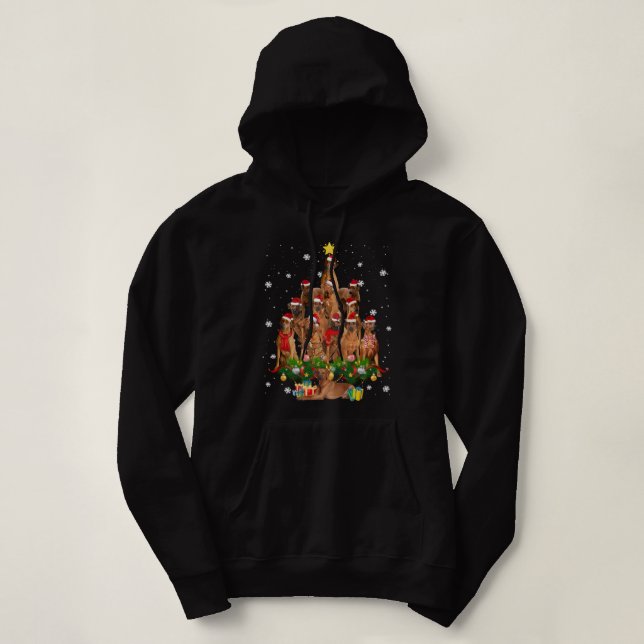 Rhodesian Ridgeback Christmas Tree Lights Funny Do Hoodie (Design Front)