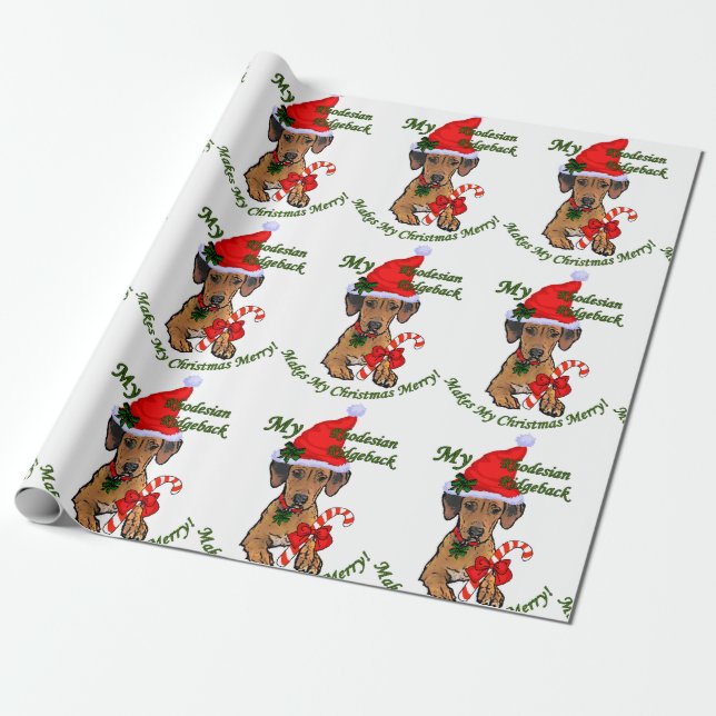 Rhodesian Ridgeback Christmas Wrapping Paper (Unrolled)