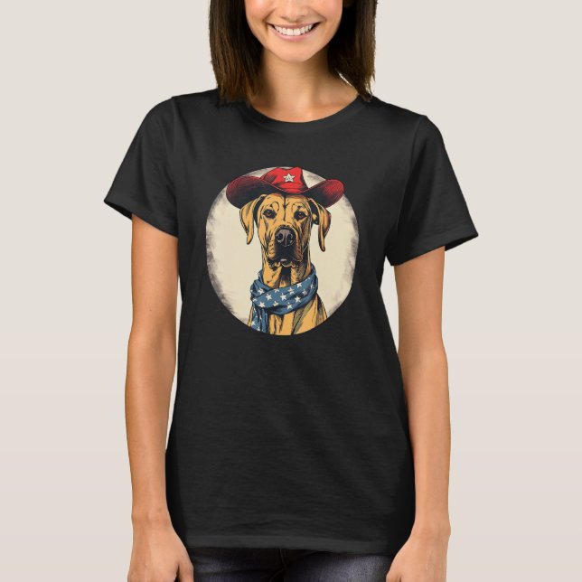 Rhodesian Ridgeback Cowboy Funny Dog Wild West T-Shirt (Front)