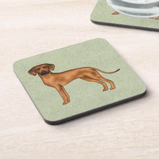 Rhodesian Ridgeback Cute Brown Dog With Name Green Coaster (Left Side)