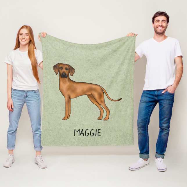 Rhodesian Ridgeback Cute Brown Dog With Name Green Fleece Blanket (In Situ)