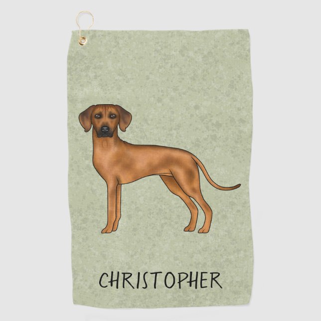 Rhodesian Ridgeback Cute Brown Dog With Name Green Golf Towel (Front)