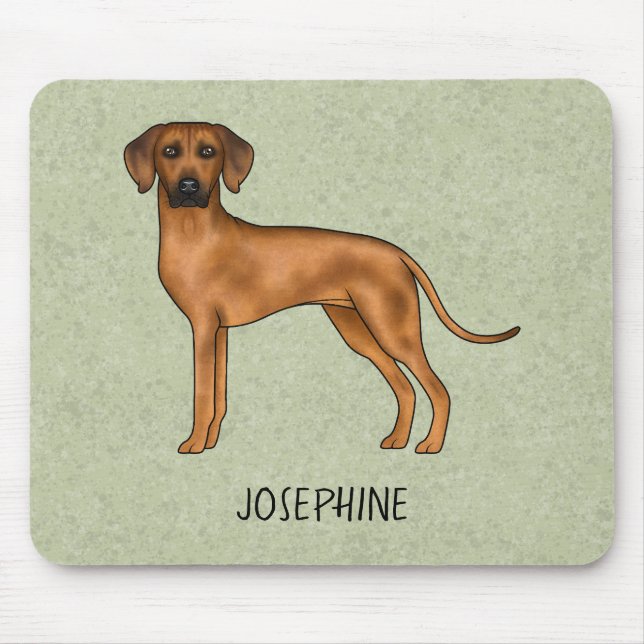 Rhodesian Ridgeback Cute Brown Dog With Name Green Mouse Mat (Front)