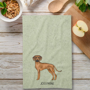 Rhodesian Ridgeback Cute Brown Dog With Name Green Tea Towel