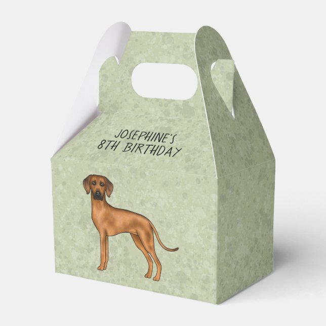 Rhodesian Ridgeback Cute Brown Dog With Text Green Favour Box (Front Side)