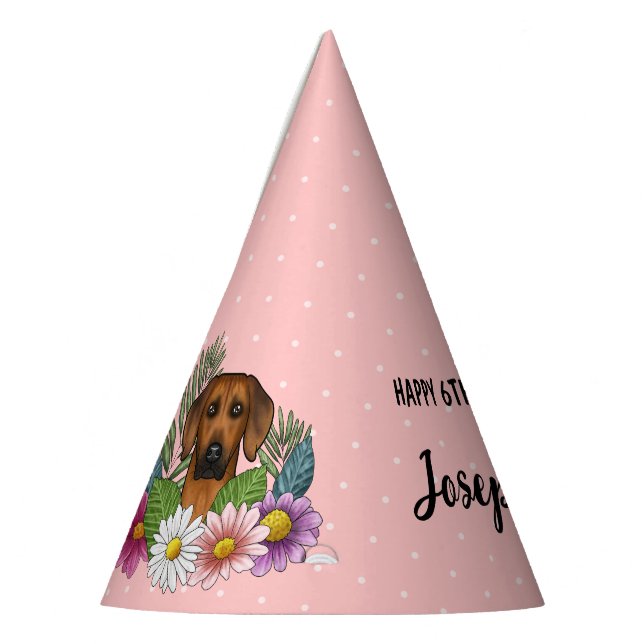 Rhodesian Ridgeback Dog And Flowers Birthday Party Party Hat (Left)