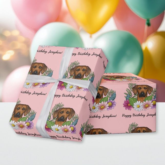 Rhodesian Ridgeback Dog And Flowers Birthday Party Wrapping Paper (Creator Uploaded)