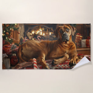 Rhodesian Ridgeback Dog Christmas Festive Beach Towel