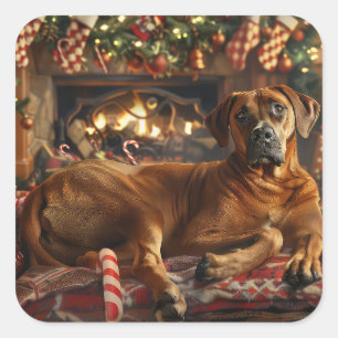 Rhodesian Ridgeback Dog Christmas Festive Square Sticker