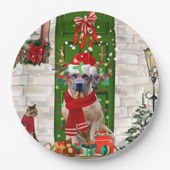 Rhodesian Ridgeback Dog Christmas  Paper Plate (Front)