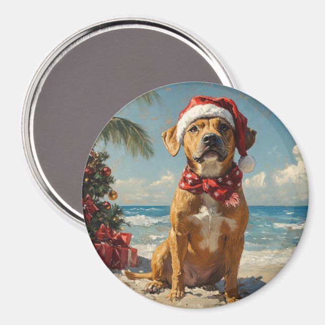 Rhodesian Ridgeback Dog Christmas Vintage Beach Magnet (Front/Back)
