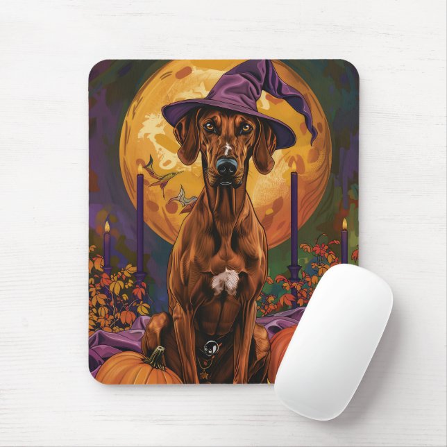 Rhodesian Ridgeback Dog Halloween Witch Pumpkin Mouse Mat (With Mouse)