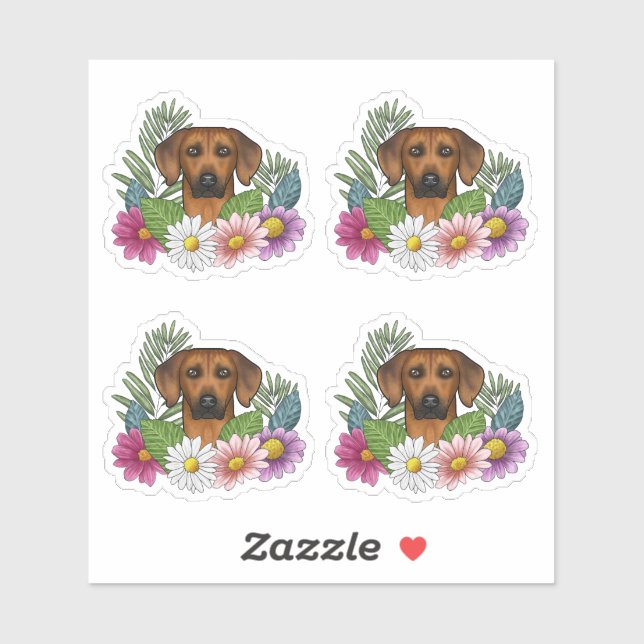 Rhodesian Ridgeback Dog Head And Colourful Flowers (Sheet)