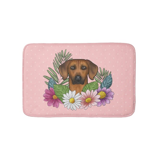 Rhodesian Ridgeback Dog Head Colourful Flowers Pin Bath Mat (Front)