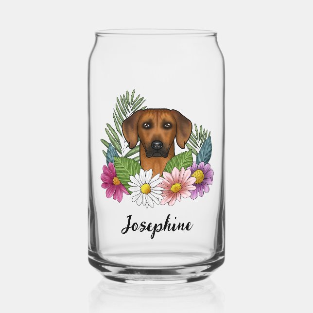 Rhodesian Ridgeback Dog Head Colourful Wildflowers Can Glass (Front)