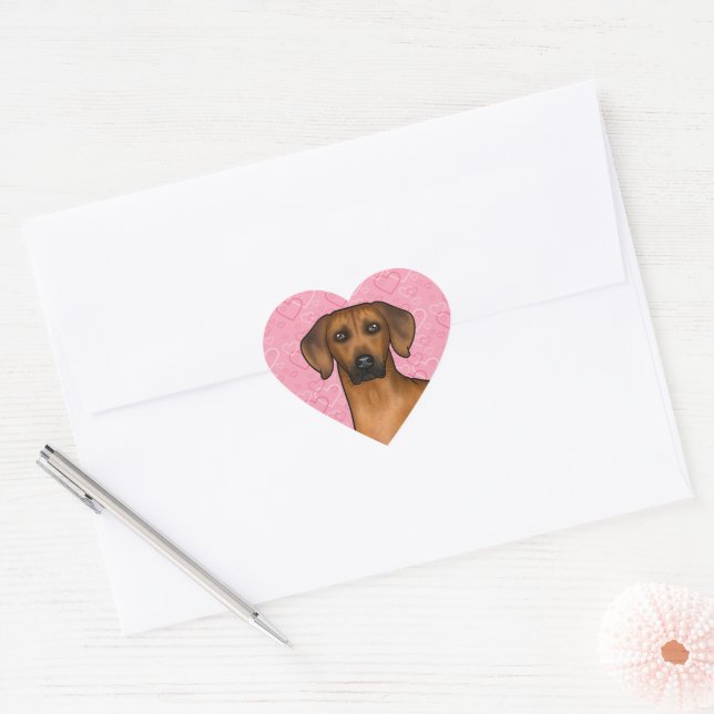 Rhodesian Ridgeback Dog Head On Pink Love Hearts Heart Sticker (Envelope)