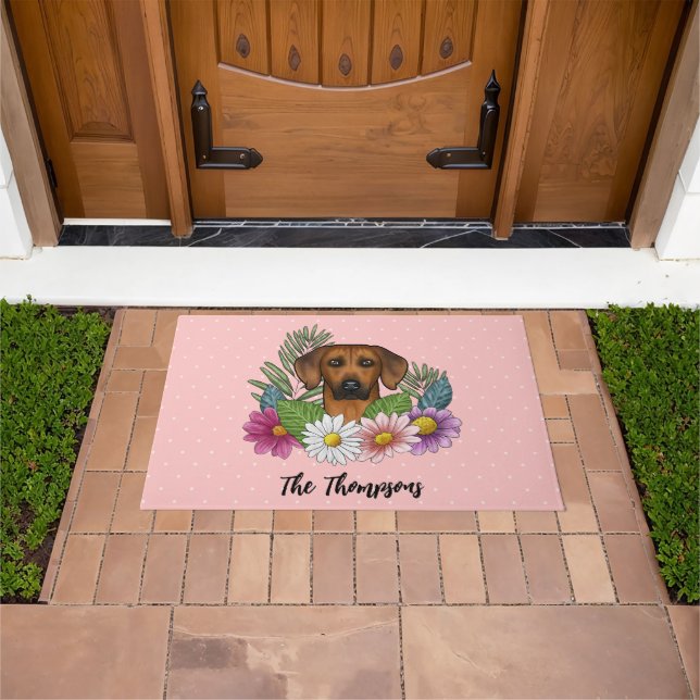Rhodesian Ridgeback Dog Head Summer Florals Pink Doormat (Outdoor)