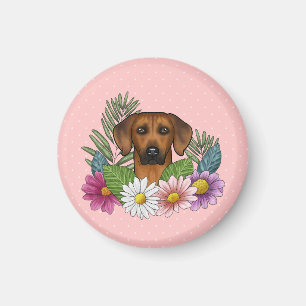 Rhodesian Ridgeback Dog Head Summer Florals Pink Magnet