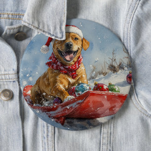 Rhodesian Ridgeback Dog in Sledge Christmas 6 Cm Round Badge