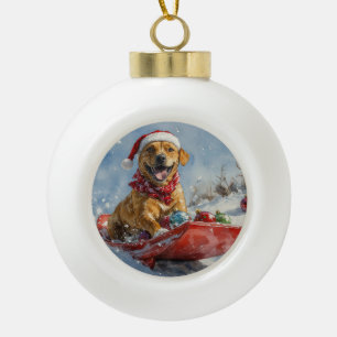Rhodesian Ridgeback Dog in Sledge Christmas Ceramic Ball Christmas Ornament