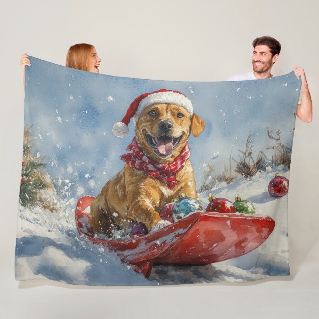 Rhodesian Ridgeback Dog in Sledge Christmas Fleece Blanket (In Situ)