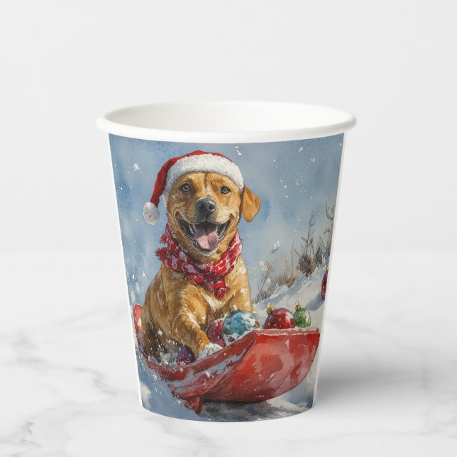 Rhodesian Ridgeback Dog in Sledge Christmas Paper Cups (Front)